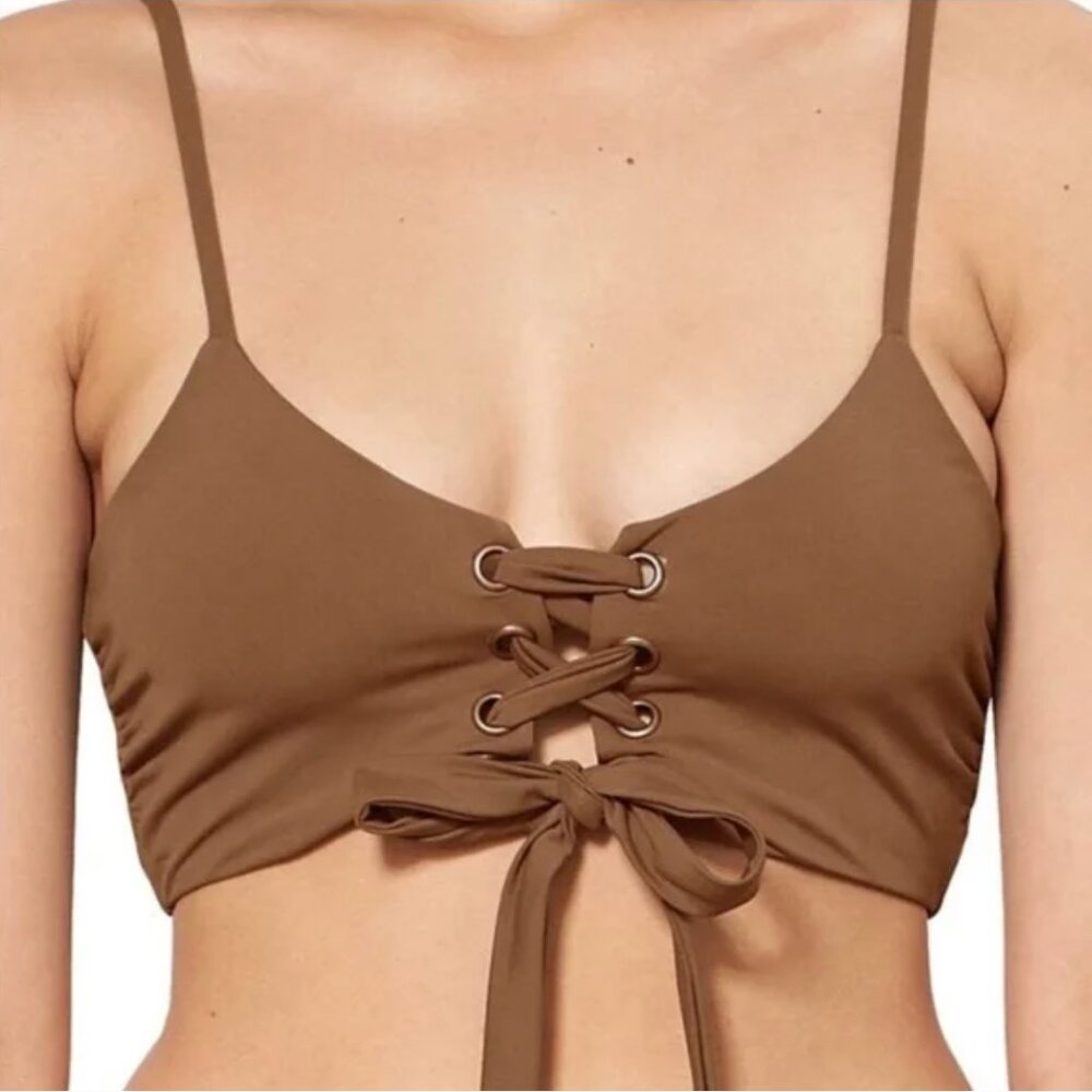 NWT Mara Hoffman Swim Scarlett Bikini Top Womens M Cumino Lace Up Tie Front